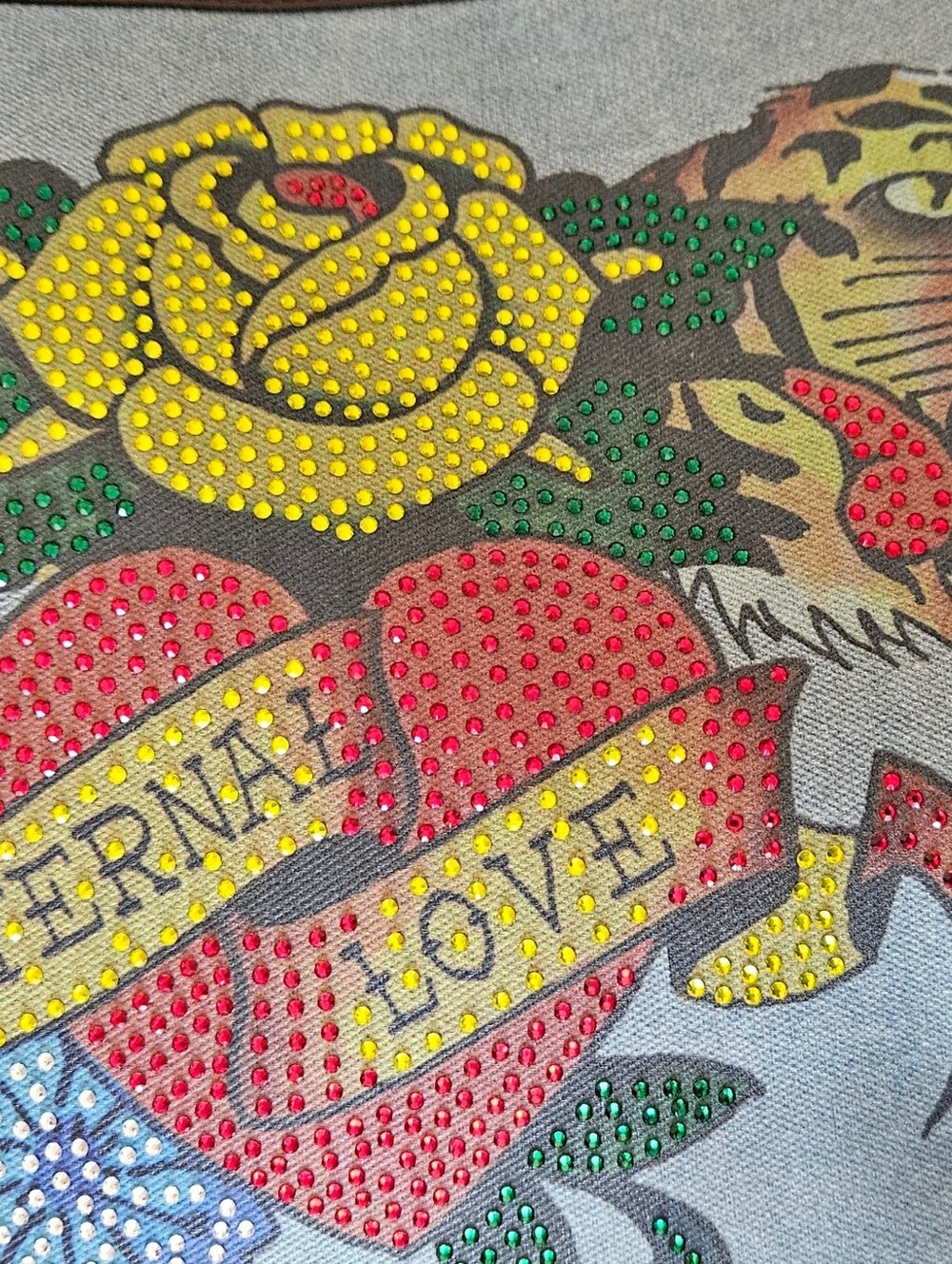 Ed Hardy Vintage Brown Graphic Shoulder Bag Rhinestones Floral & Tiger Motif - Picture 10 of 11